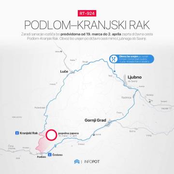 Zapora ceste Podlom - Kranjski rak - Luče